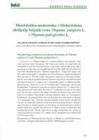 Morfološko-anatomska i fitokemijska
 obilježja biljnih vrsta Thymus vulgaris L.
 i Thymus pulegioides L.