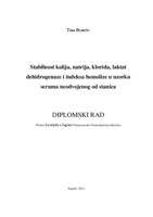 Stabilnost kalija, natrija, klorida, laktat dehidrogenaze i indeksa hemolize u uzorku seruma neodvojenog od stanica