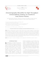 prikaz prve stranice dokumenta Chromatographic monoliths for high-throughput immunoaffinity isolation of transferrin from human plasma