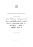 prikaz prve stranice dokumenta Koncentracija vaskularnoga endotelnog čimbenika rasta, neuropilina 1 i aneksina A2 u serumu bolesnica s endometriozom 