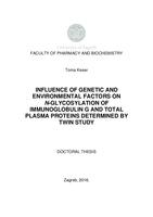 prikaz prve stranice dokumenta Influence of genetic and environmental factors on N-glycosylation of immunoglobulin G and total plasma proteins determined by twin study